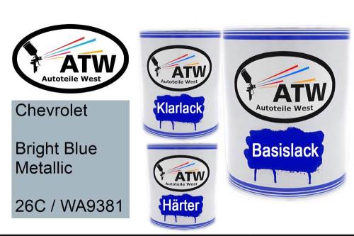 Chevrolet, Bright Blue Metallic, 26C / WA9381: 1L Lackdose + 1L Klarlack + 500ml Härter - Set, von ATW Autoteile West.